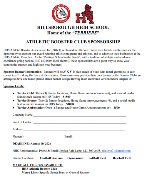 Athletic Booster Club Sponsorship